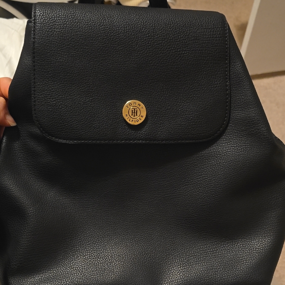 Tommy Hilfiger Black Backpack with Gold Accent